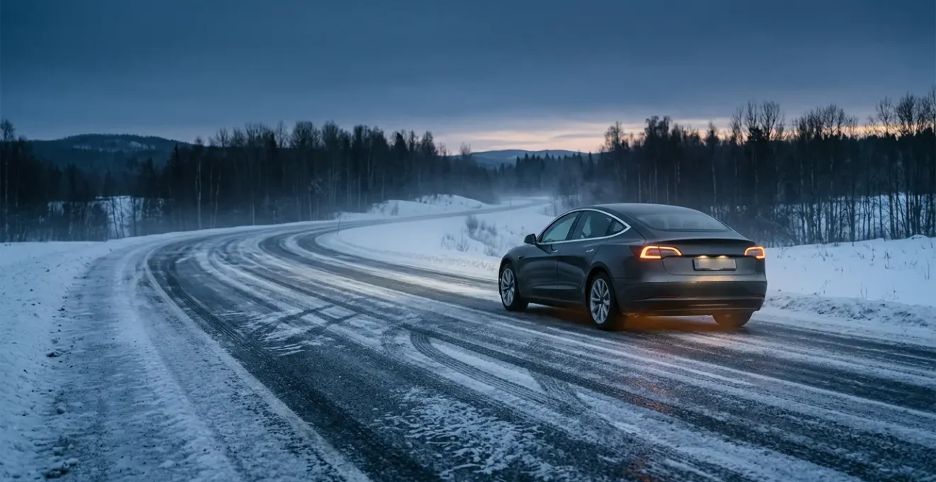 Vehicle stability control system intervening during black ice emergency maneuver on winter highway