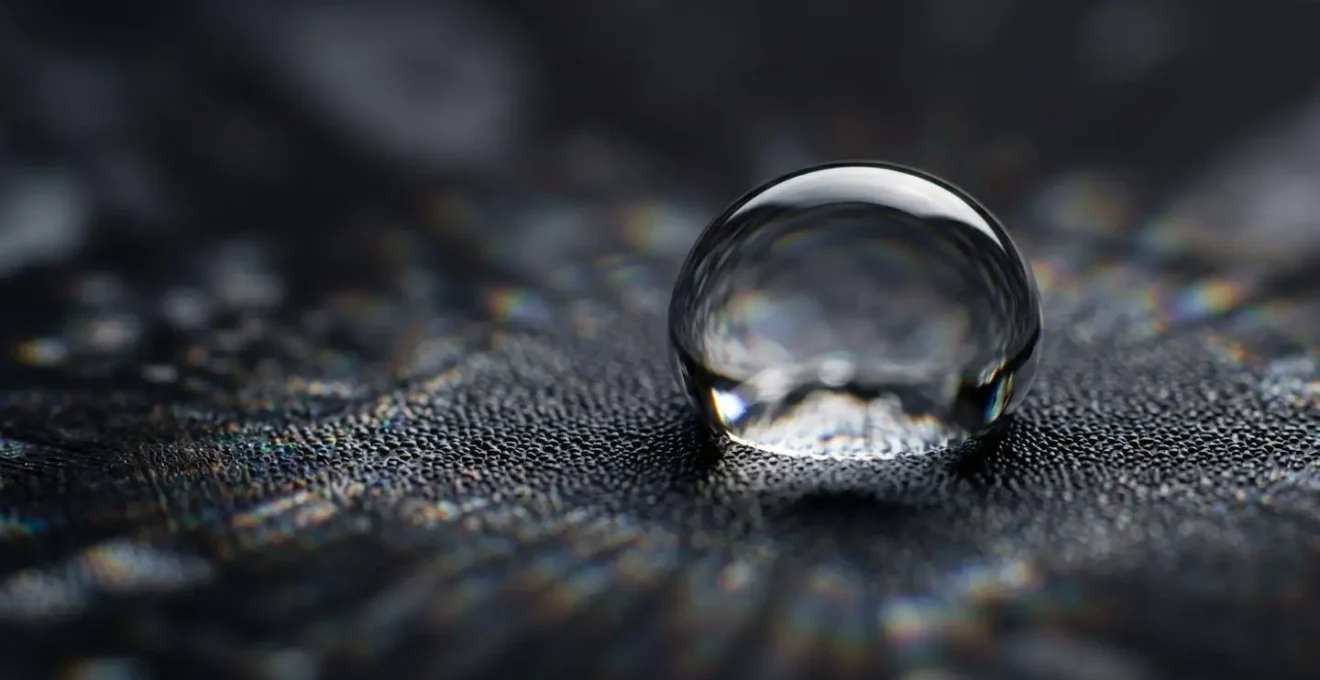 Macro detail of water droplet on advanced hydrophobic LiDAR sensor coating