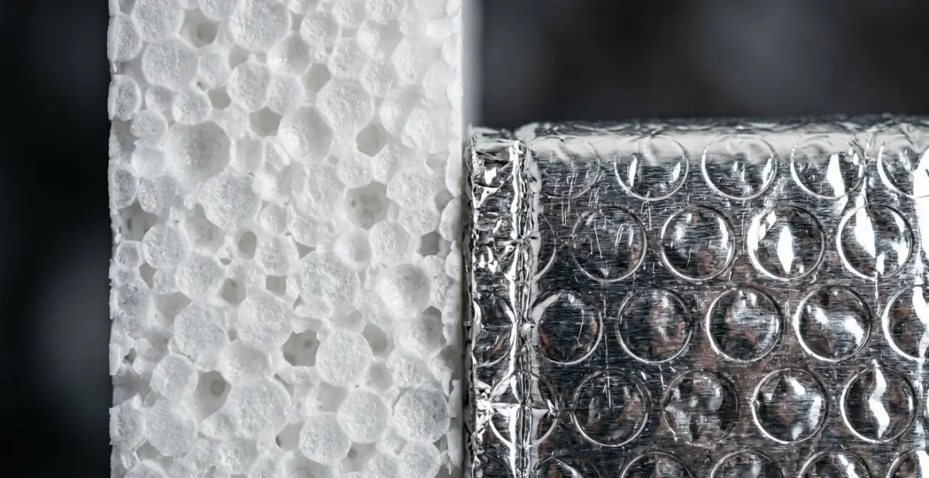 Extreme close-up macro photograph showing textural detail comparison of thermal insulation materials