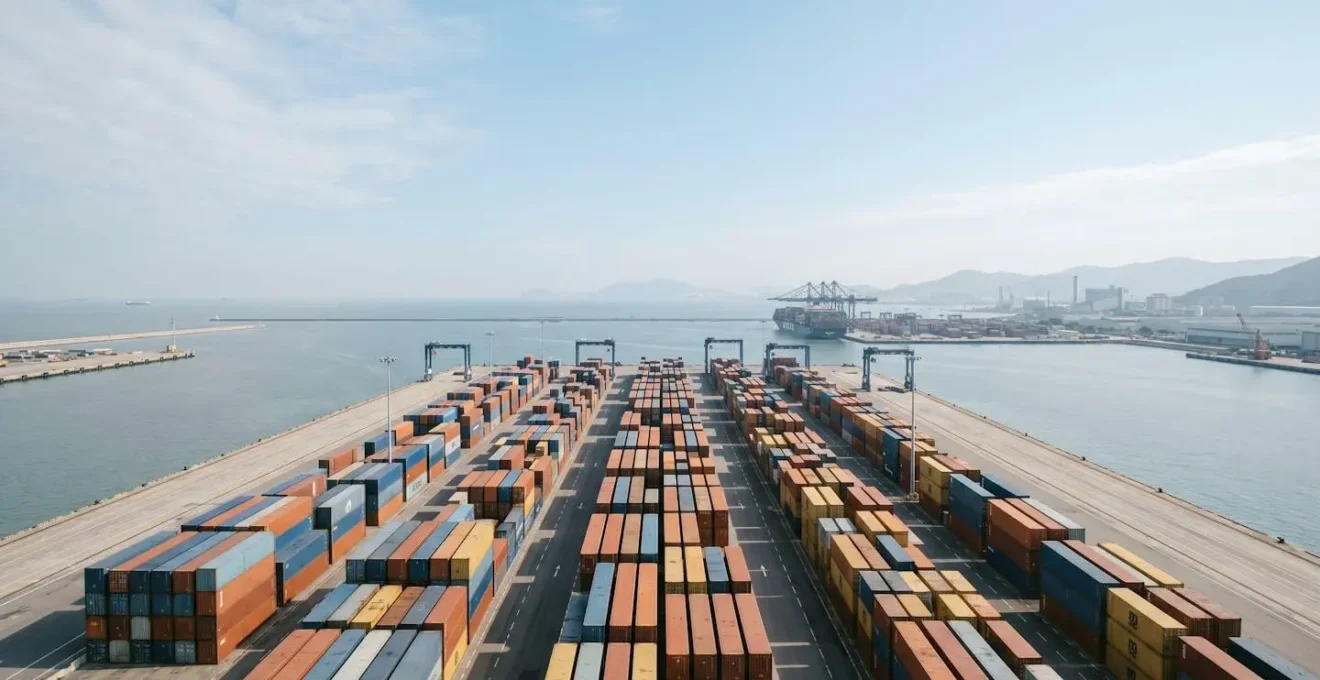 Port operations overview showing container terminal with congestion monitoring perspective