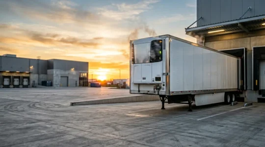 Refrigerated trailer monitoring system showing temperature-sensitive cargo transport in controlled cold chain environment